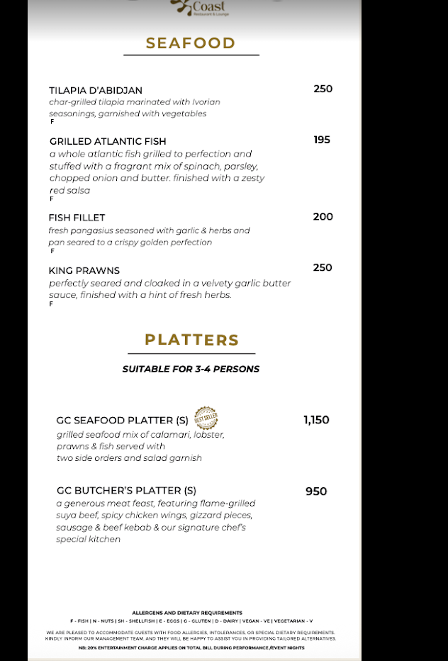 Sunday buffet menu